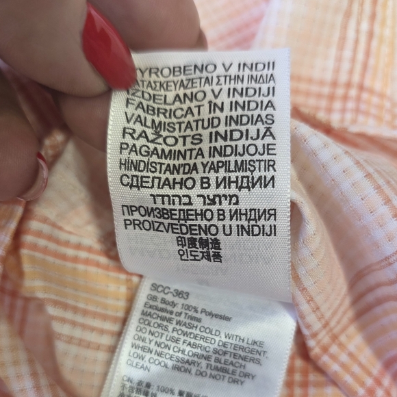 Marmot Plaid Hiking Shirt Women's M Orange Short Sleeve Button Up Outdoor Trail - Picture 7 of 16